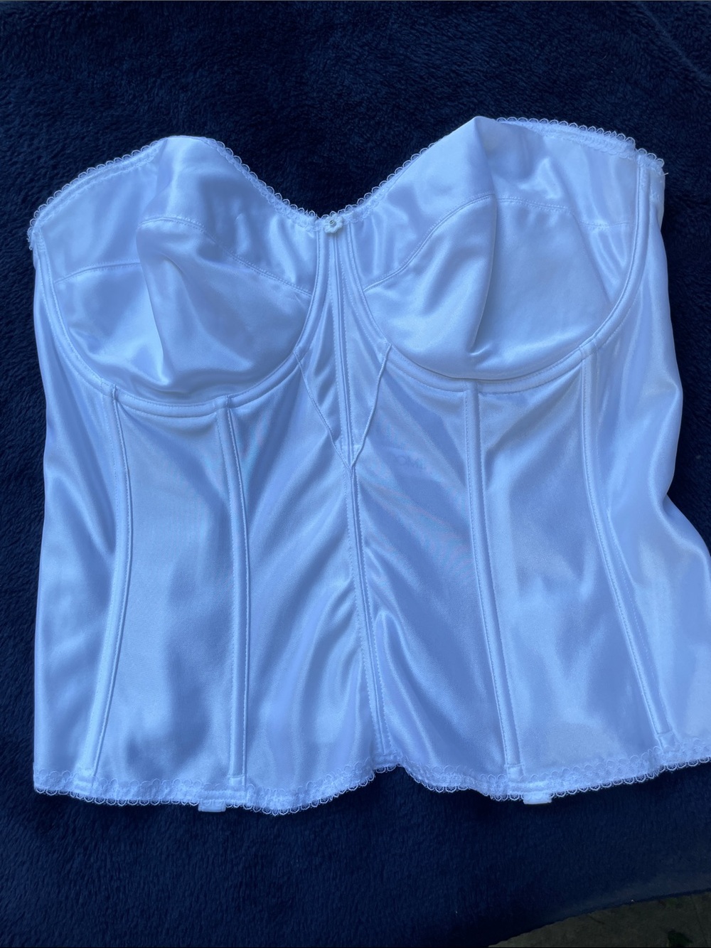 Dominique White Satin Longline Bridal Corset Bustier Top - 40DD / 40E